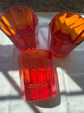 S. Marcen colored Faceted glass Tumbler Set of 3, Orange
